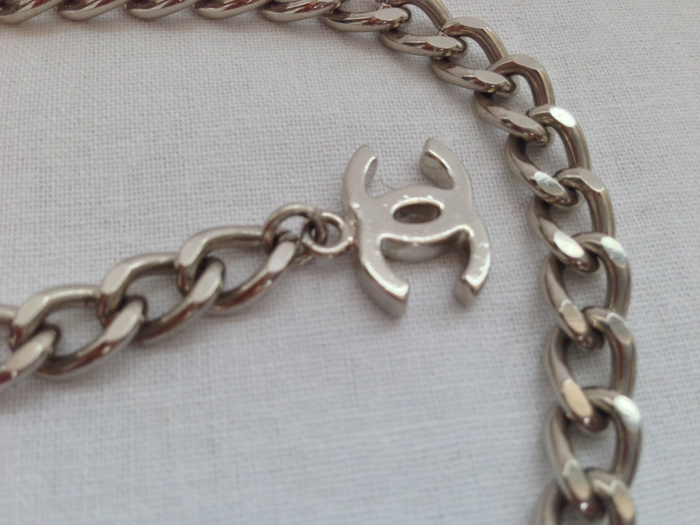 Chanel necklace belt silver letters 