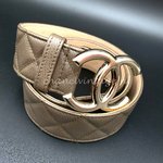 Chanel quilted leather belt in khaki wit soft gold logo buckle