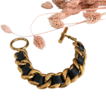 Chanel Vintage goldplated chain bracelet black leather